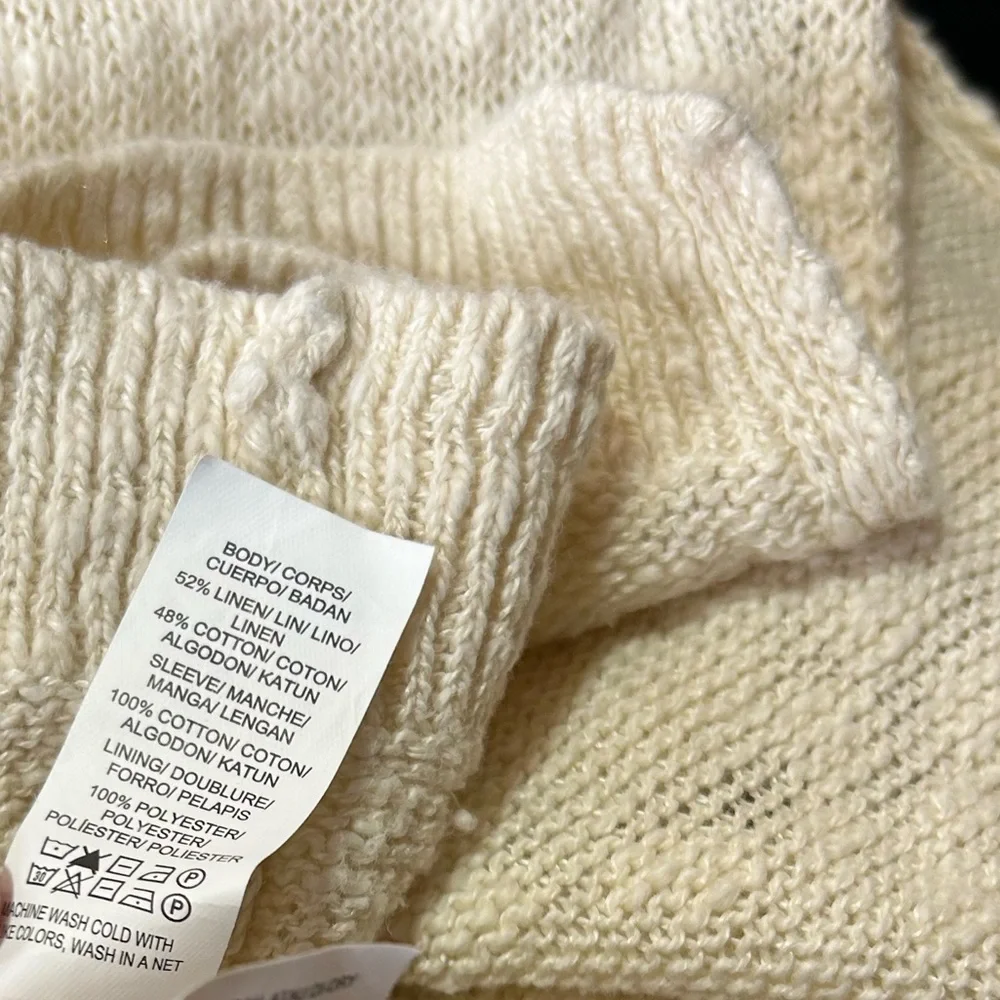 Lucky Brand Ivory Linen Blend Layered‎ Split Back Lace Sleeve Sweater